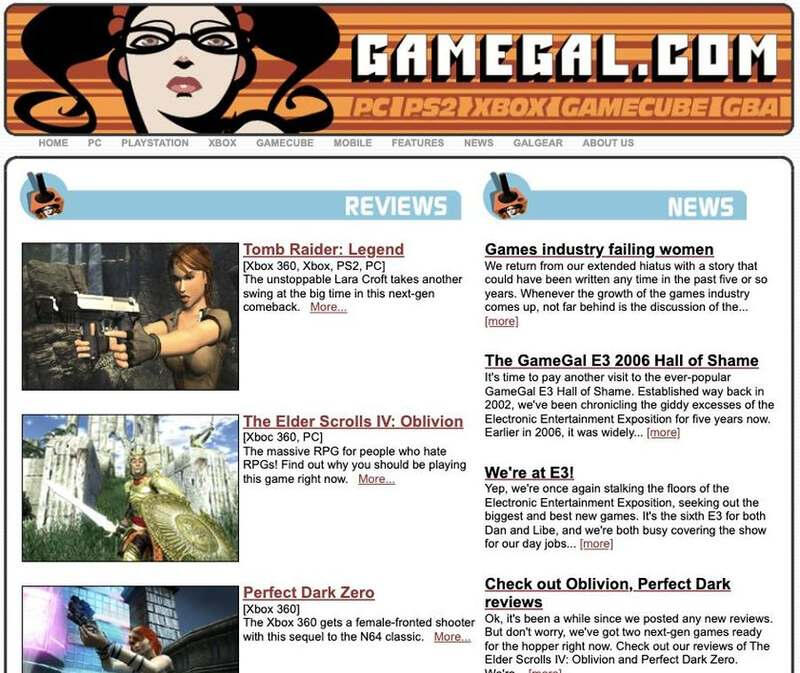 The GameGal.com front page in October 2006, with Reviews and News columns.