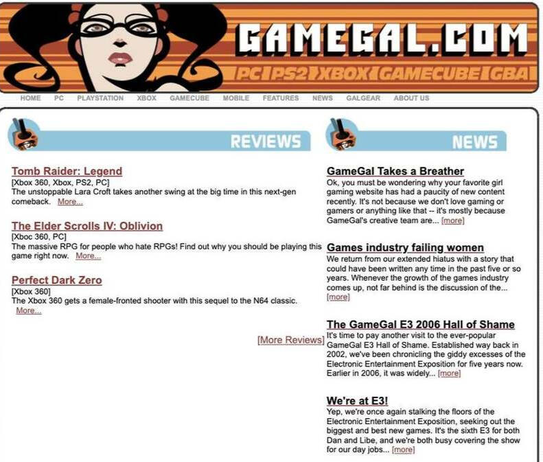 The GameGal.com front page in April 2009, unchanged except for a final post headed GameGal Takes a Breather.